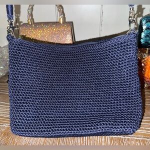 The SAK Lumi Crossbody Hand Crochet Denim Blue Bag EUC